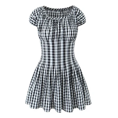 Kariertes Quadrat - Hals Mini -Kleid