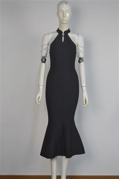 Exquisites schwarzes Neckholder - Hals Meerjungfrau Kleid